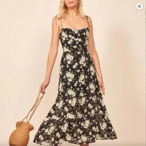 REFORMATION Emmie Dress Elizabeth Print (Black/Green/Neutral Floral), Size 0